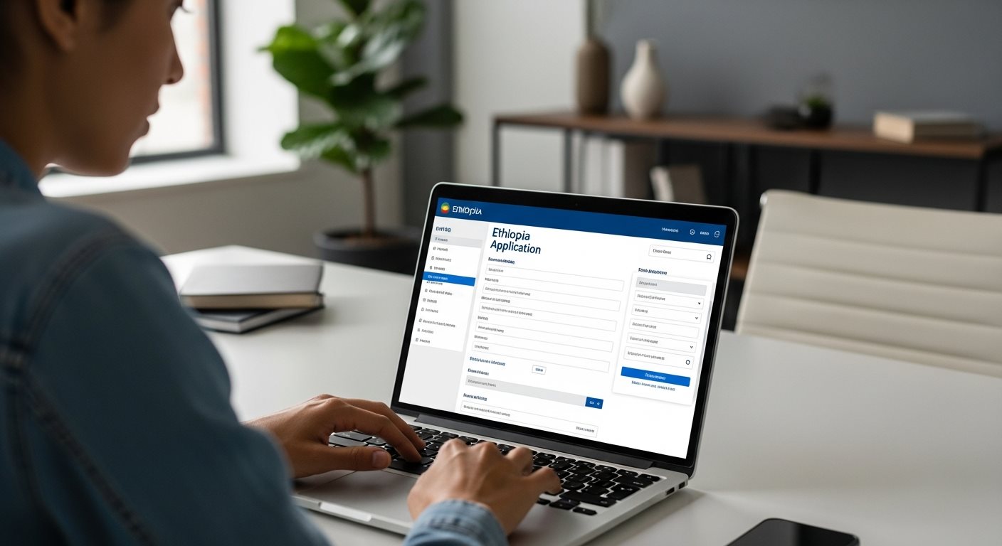 Ethiopia eVisa Application Process - Person filling out online application form
