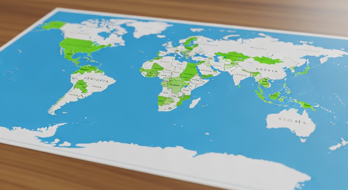 Map showing countries eligible for Ethiopia eVisa